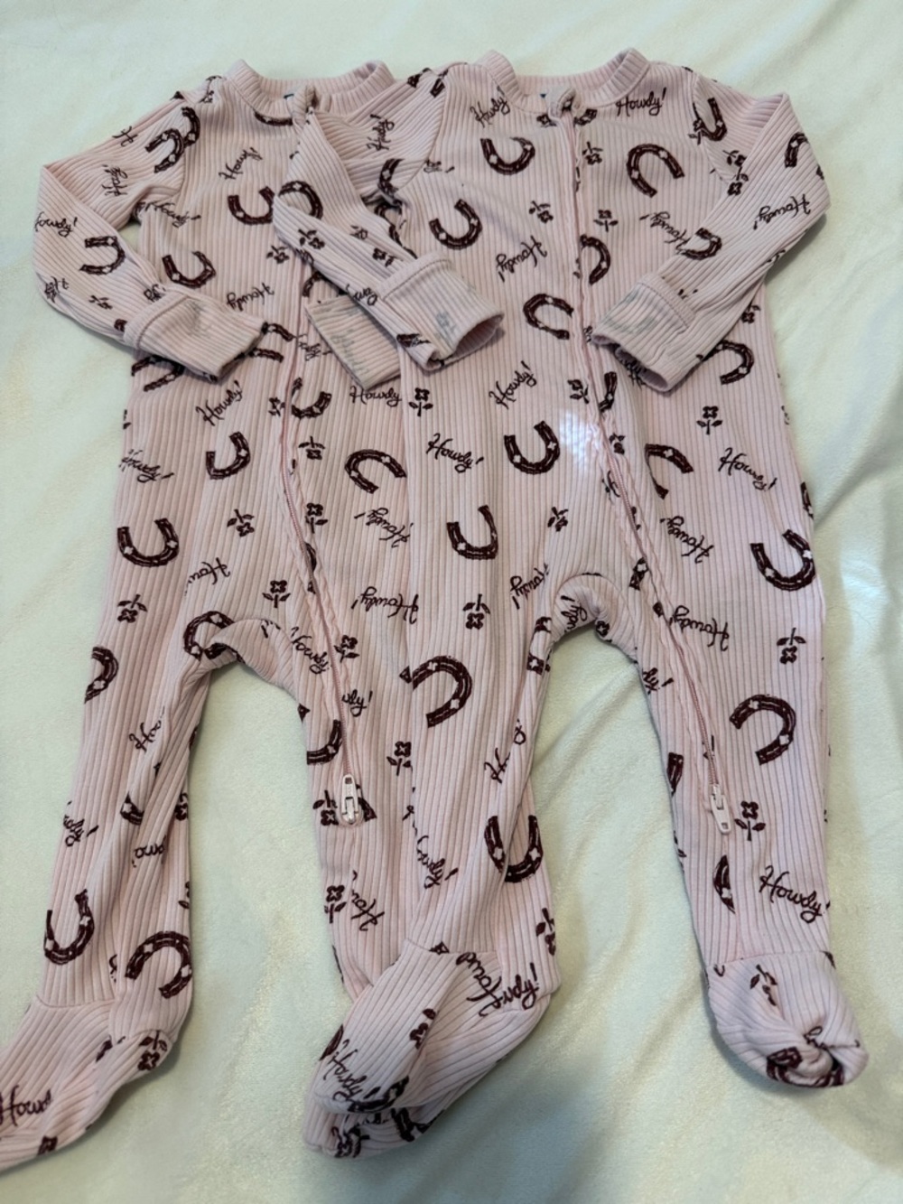 Soft Ribbed Pink Horseshoe Footed One-Piece for Kids